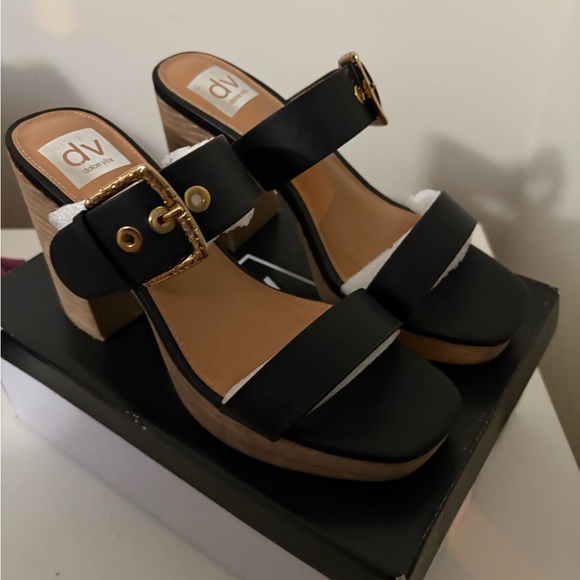 Dolce Vita Black and Tan Platform Mules - Picture 7 of 8